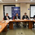 López Miras (2d), tras reunirse con los representantes empresariales de la Región de Murcia