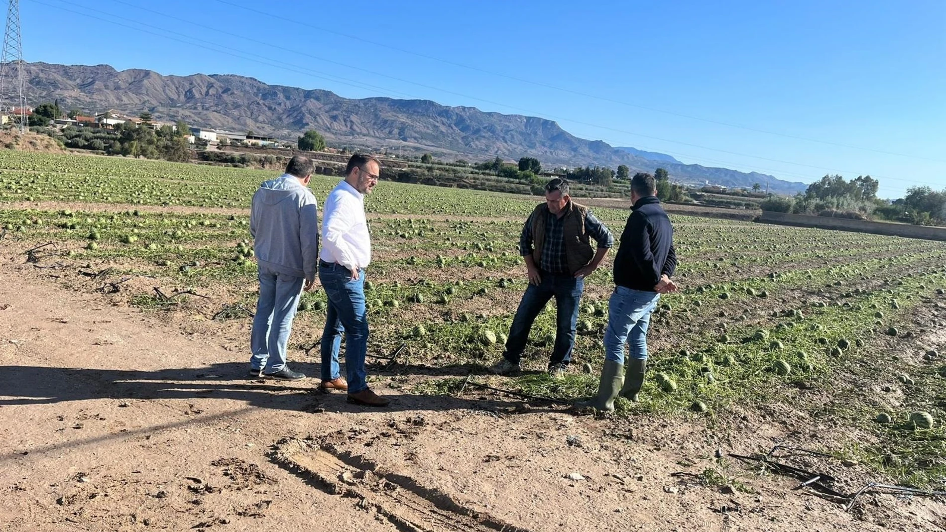 El alcalde de Lorca visitando las zonas más afectadas por la granizada