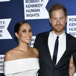 Meghan, Duchess of Sussex, left, and Prince Harry attend the Robert F. Kennedy Human Rights Ripple of Hope Awards Gala at the New York Hilton Midtown