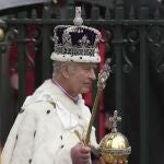 Britain's King Charles III departs Westminster Abbey after his coronation ceremony in London
