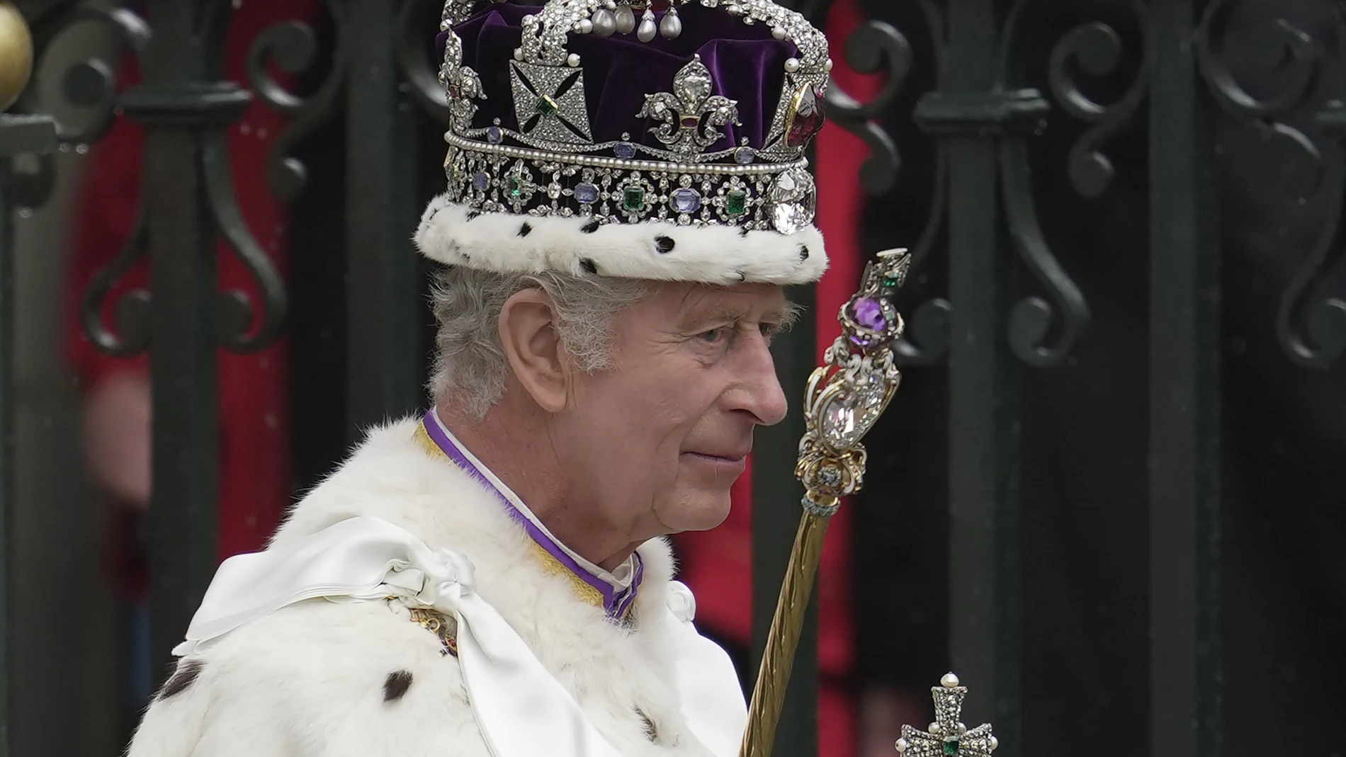 Britain's King Charles III departs Westminster Abbey after his coronation ceremony in London