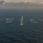 Imagen de los 14 buques de la OTAN navegando por el Atlántico Norte, entre ellos la fragata española Blas de Lezo