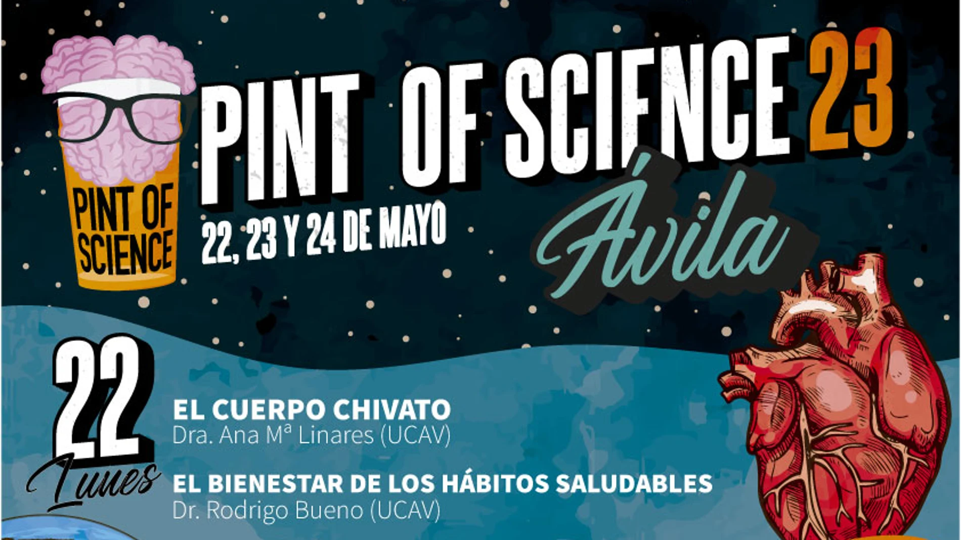 Cartel anunciador del festival de divulgación científica Pint of Science