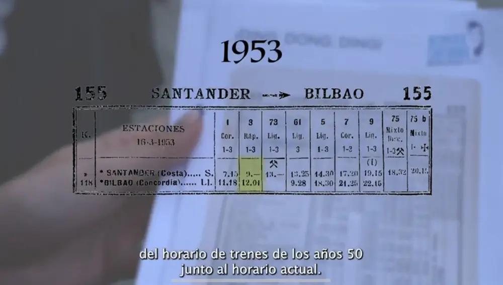 Horario de los trenes Santander-Bilbao de los años 50