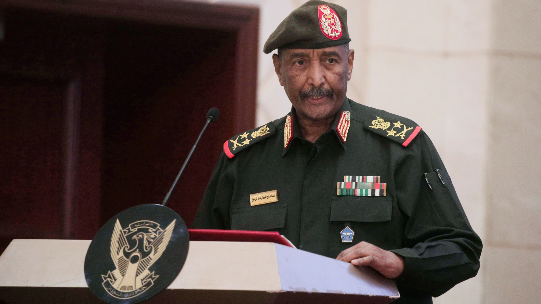 FILE - Sudan's Army chief Gen. Abdel-Fattah Burhan speaks following the signature of an initial deal aimed at ending a deep crisis caused by last year's military coup, in Khartoum, Sudan, Dec. 5, 2022. Burhan, Sudan’s top army general has fired the country's paramilitary leader, on Friday, May 19, 2023. (AP Photo/Marwan Ali, File)