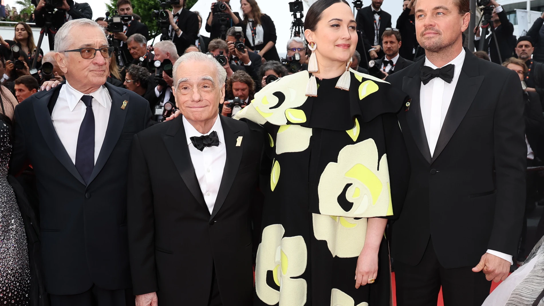 Cannes (France), 20/05/2023.- (R-L) Leonardo Dicaprio, Lily Gladstone, director Martin Scorsese and Robert De Niro arrive for the screening of 'Killers of the Flower Moon' during the 76th annual Cannes Film Festival, in Cannes, France, 20 May 2023. The festival runs from 16 to 27 May. (Cine, Francia) EFE/EPA/Mohammed Badra 