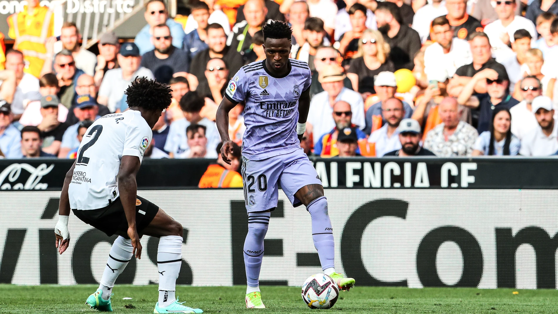 Vinicius Junior of Real Madrid in action during the spanish league, La Liga Santander, football match played between Valencia CF and Real Madrid at Mestalla stadium on May 21, 2023, in Valencia, Spain.Ivan Terron / Afp7 21/05/2023 ONLY FOR USE IN SPAIN