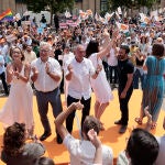 Baldoví y el resto de candidatos en la Comunidad Valenciana, esta mañana durante el acto central de campaña