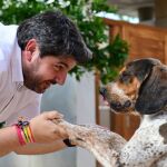 El aspirante del PP a la Región, Fernando López Miras, con su perro Pepe
