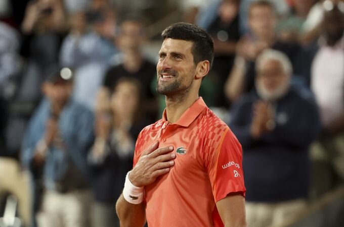 Novak Djokovic of Serbia celebrates his victory over Marton Fucsovics of Hungary during day 4 of the 2023 French Open, Roland-Garros 2023, second Grand Slam tennis tournament of the year, on May 31, 2023 at Stade Roland-Garros in Paris, France 