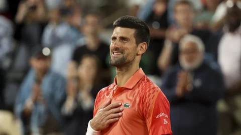 Novak Djokovic of Serbia celebrates his victory over Marton Fucsovics of Hungary during day 4 of the 2023 French Open, Roland-Garros 2023, second Grand Slam tennis tournament of the year, on May 31, 2023 at Stade Roland-Garros in Paris, France