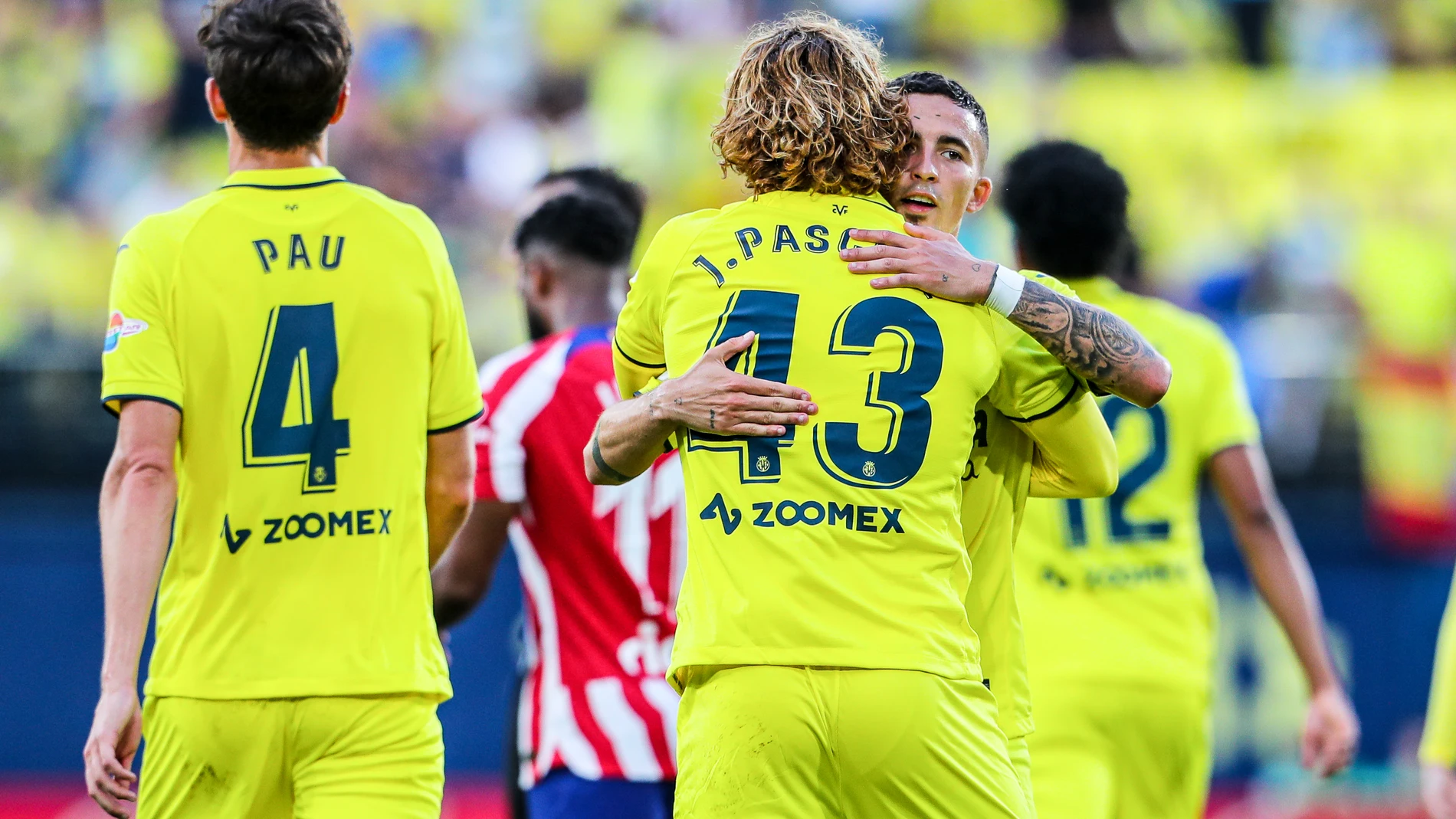 Jorge Pascual of Villarreal celebrates a goal with teammates during the Santander League match between Villareal CF and Atletico de Madrid at the La Ceramica Stadium on June 4, 2023, in Castellon, Spain. Ivan Terron / Afp7 04/06/2023 ONLY FOR USE IN SPAIN