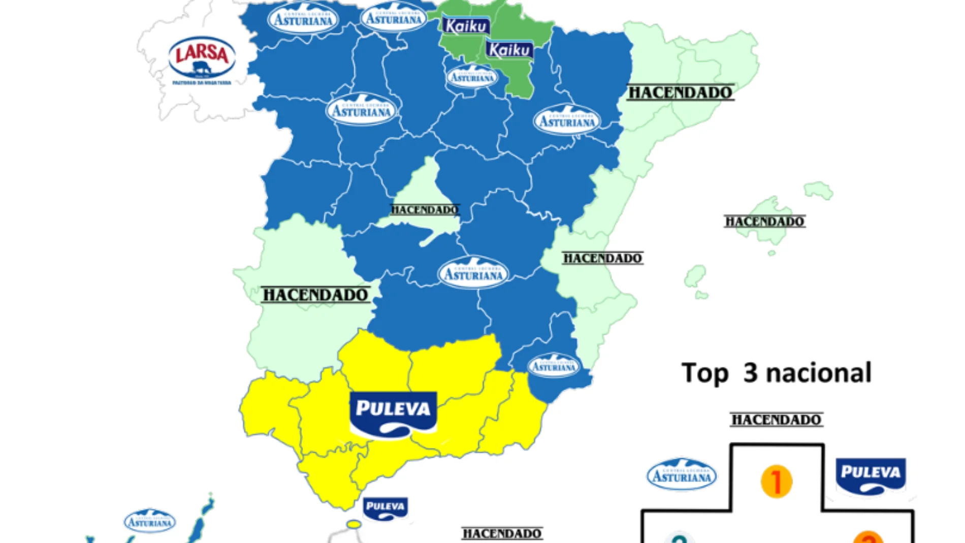 Mapa de las marcas favoritas de leche en España 2023 