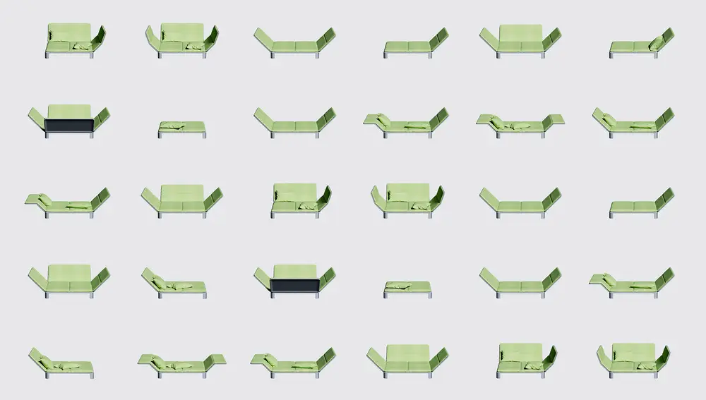 Distintas posiciones del sofá creado con IA