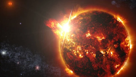 Ilustración de una tormenta solar.