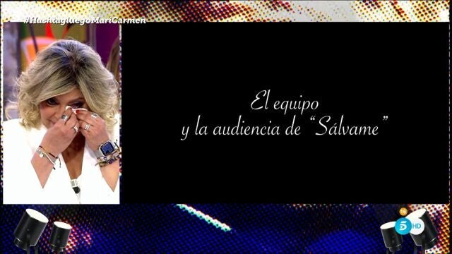 Terelu Campos llorando durante el último programa de "Sálvame"
