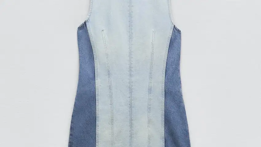 Vestido denim trf patchwork