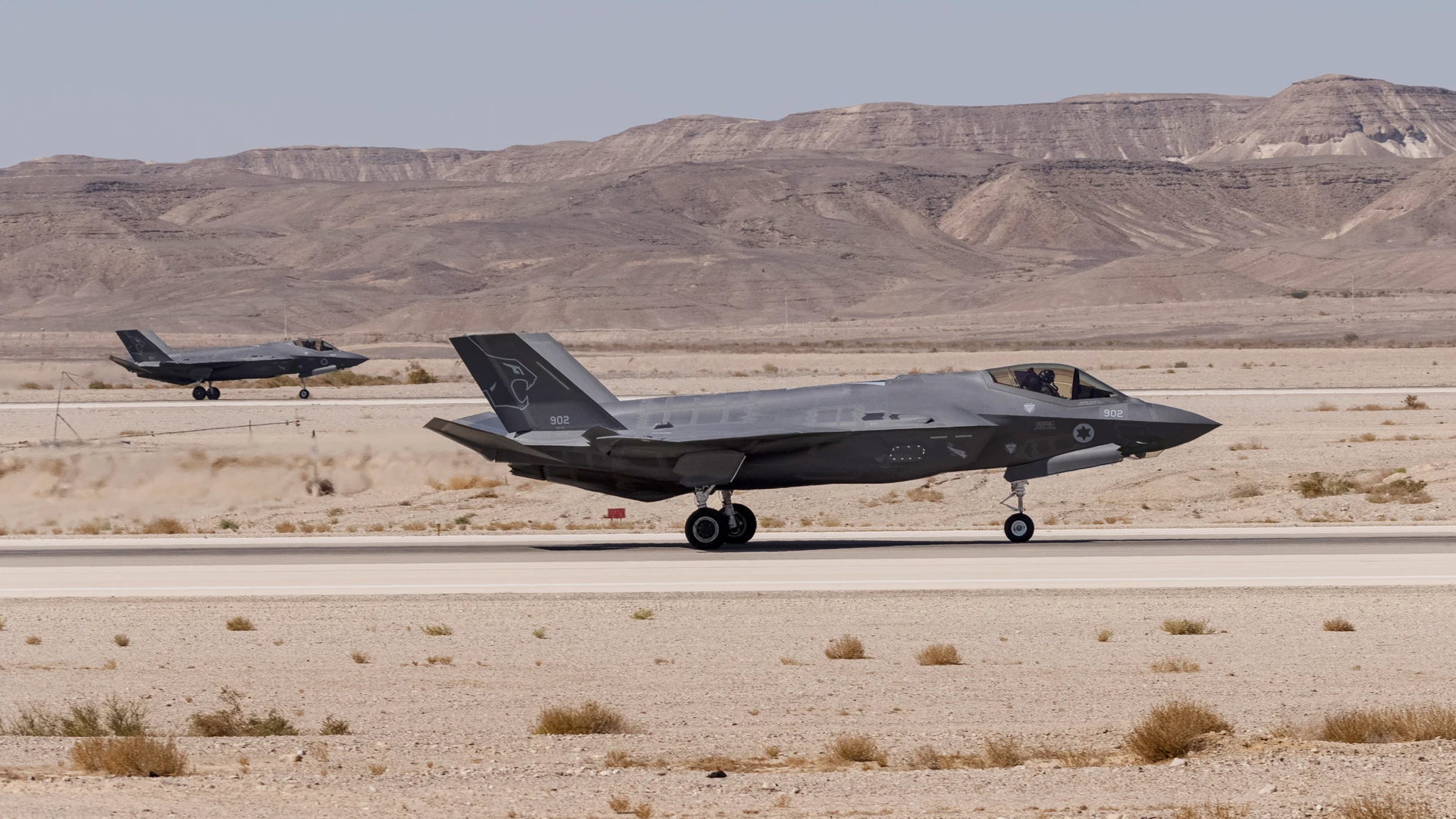 FILE - An Israeli F-35 lands at Ovda airbase during the bi-annual multi-national aerial exercise known as the Blue Flag, at Ovda airbase near Eilat, southern Israel, Sunday, Oct. 24, 2021. Israel will buy 25 F-35 aircraft from the United States, the Israeli Defense Ministry announced Sunday, July 2, 2023, in a deal that increases Israel’s arsenal of the stealth fighter jets by 50%. (AP Photo/Tsafrir Abayov, File)