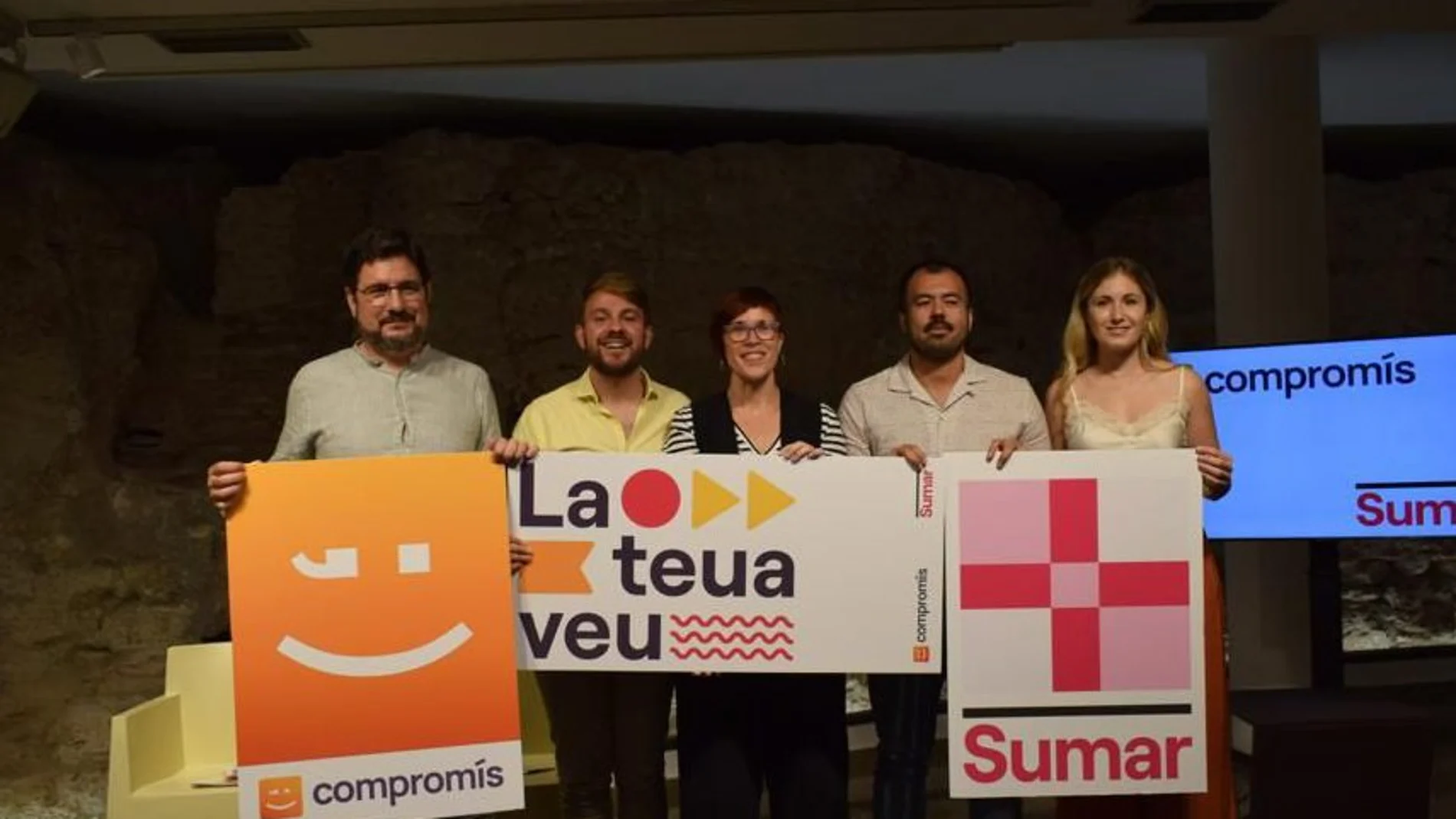 Los cabeza de lista de Compromís-Sumar ayer durante la presentación del programa electoral