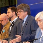 Carles Puigdemont participates in the conference regarding the evaluation of the sentence of the Court of the European Union