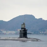 El submarino S-81 Isaac Peral hoy durante las pruebas de mar en la bahía de Cartagena