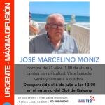 El aviso de la Policía Municipal de Elche en el que alerta de la desaparición de José Marcelino Moniz, un hombre de 71 años que camina con complicaciones y tiene dificultad para orientarse
