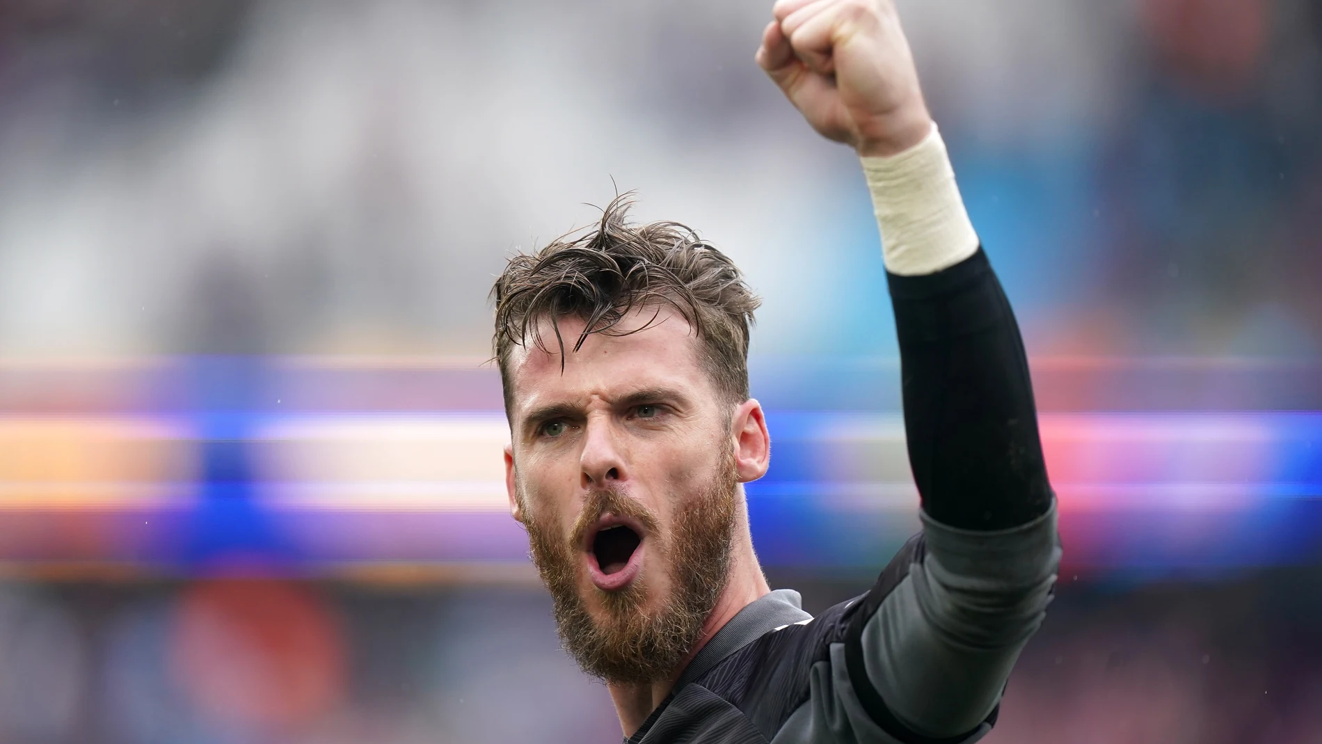 FILED - 19 September 2021, United Kingdom, London: Manchester United goalkeeper David De Gea reacts during the English Premier League soccer match between West Ham United and Manchester United. De Gea is leaving Manchester United, according to his statement on Saturday. Photo: Mike Egerton/PA Wire/dpa (Foto de ARCHIVO) 19/09/2021 ONLY FOR USE IN SPAIN