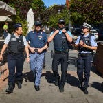 Patrullas de Policia Extrajera en Madrid. Agentes de la Policía Nacional de España, de la Police Nationale de 