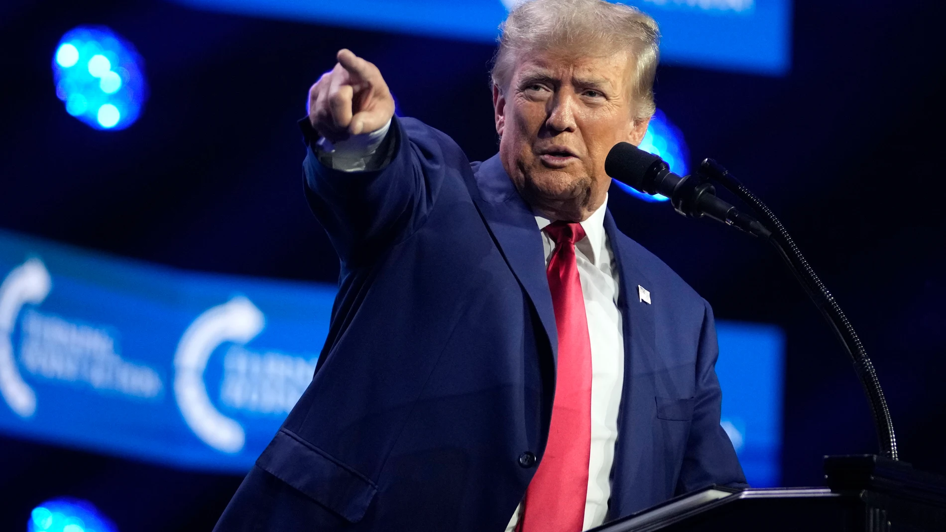 Former President Donald Trump speaks at the Turning Point Action conference, Saturday, July 15, 2023, in West Palm Beach, Fla. (AP Photo/Lynne Sladky)