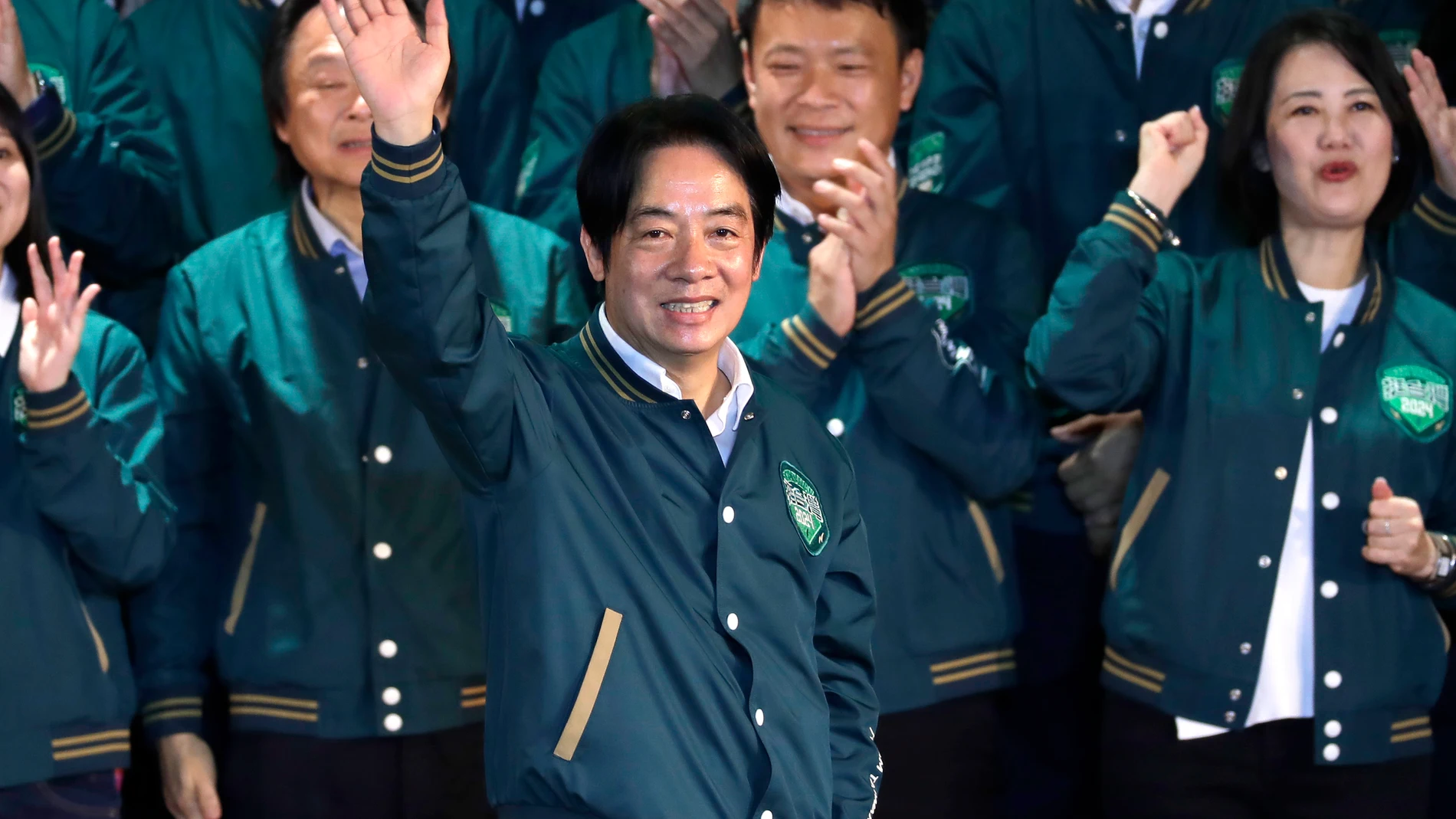 The ruling Democratic Progressive Party presidential candidate William Lai waves during the party congress of the ruling Democratic Progressive Party in Taipei, Taiwan, Sunday, July 16, 2023. (AP Photo/Chiang Ying-ying)