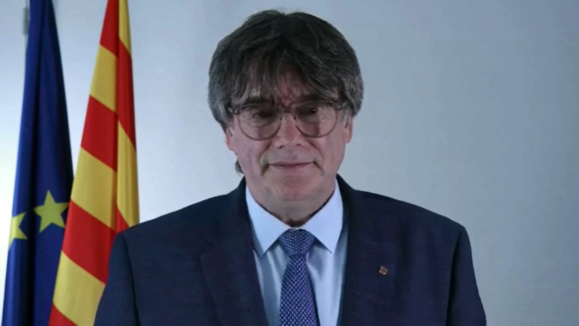 Carles Puigdemont en su intervención telemática en el mitin de Junts