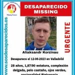La Asociación SOS Desaparecidos ha publicado a través de sus redes sociales la desaparición en Valladolid de Aliaksandr Korzinau,