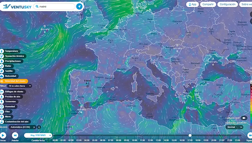 Velocidad del viento en Europa.
