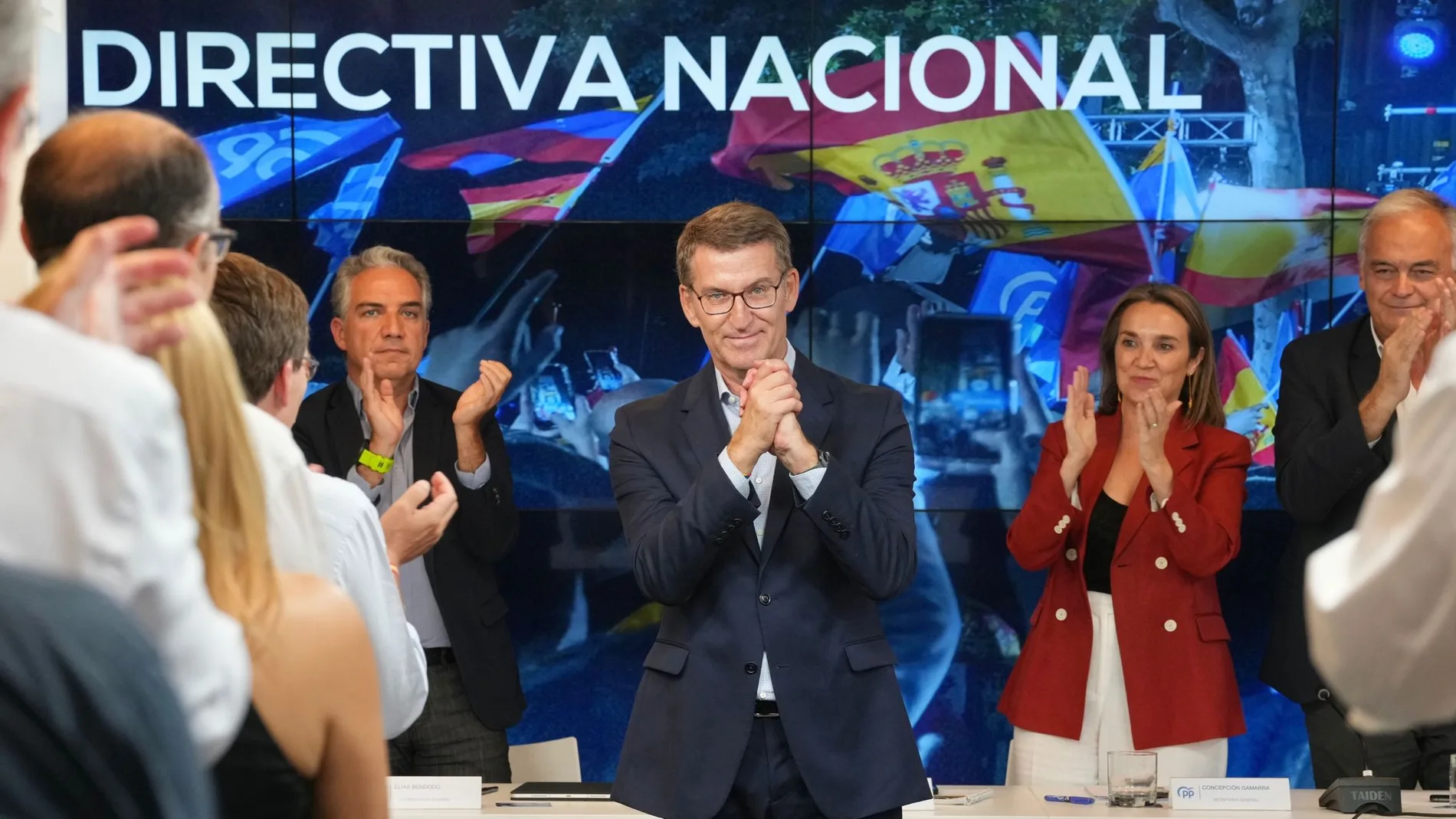 El líder del PP, Alberto Núñez Feijóo, durante la Junta Directiva del partido este lunes