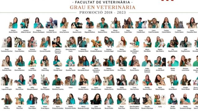 Los graduados de la Universitat Autònoma de Barcelona (UAB) aparecen con sus perros, gatos, conejos, tortugas y, incluso, vacas y caballos