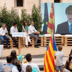 CarlesPuigdemont en un acto de Junts esta campaña