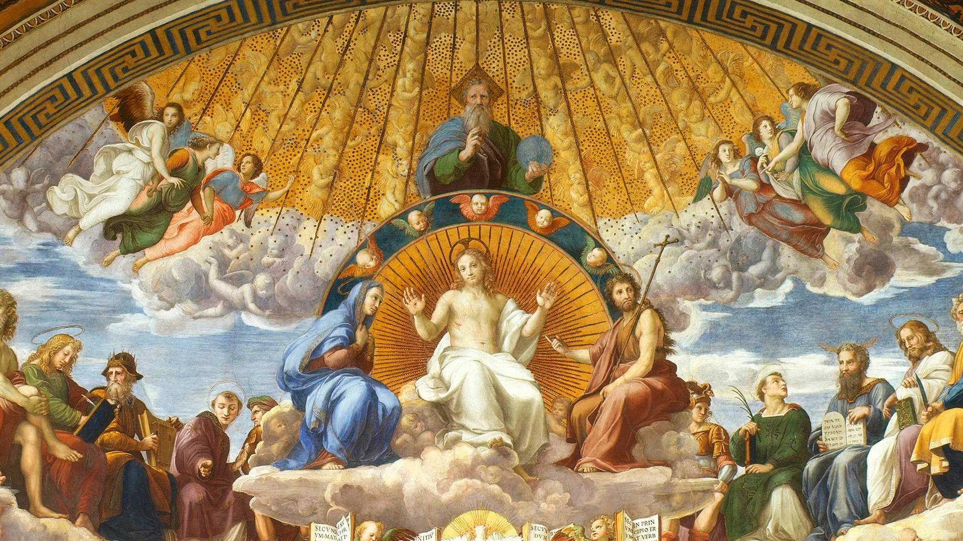 Fresco de Rafael Sanzio, "La disputa sobre el Santo Sacramento", capilla de la Signatura Apostólica del Vaticano