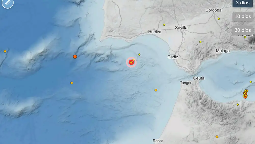 Actualmente hay un terremoto en la costa de Cadiz.