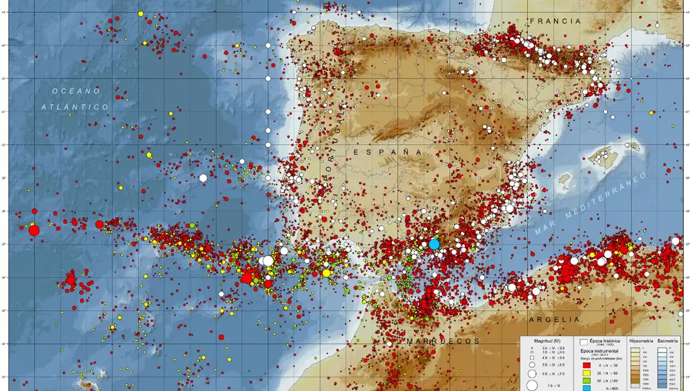 Mapa de los terremotos en España. Y su intensidad