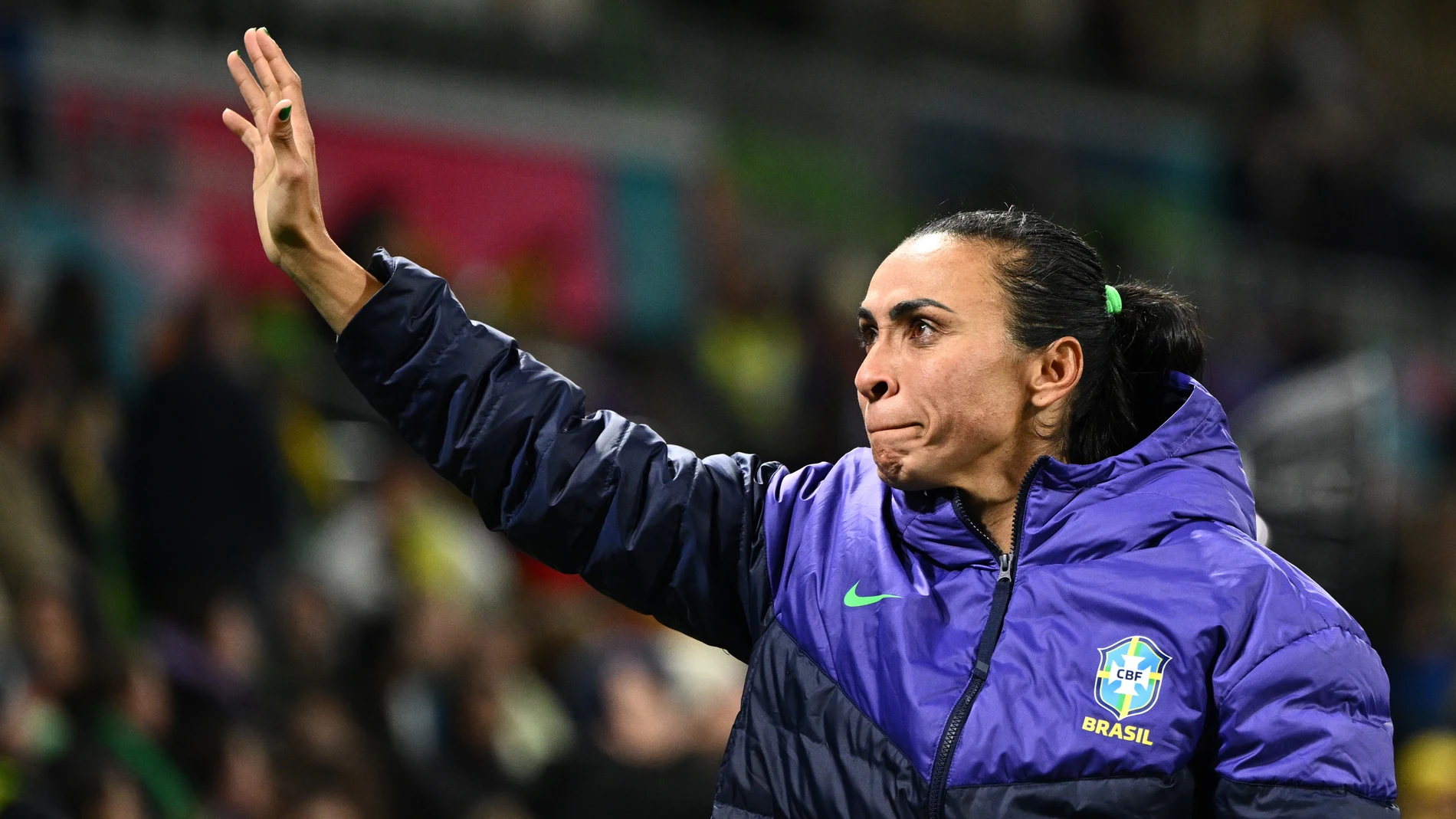 Melbourne (Australia), 02/08/2023.- Marta of Brazil reacts after the FIFA Women's World Cup 2023 group F soccer match between Jamaica and Brazil at Melbourne Rectangular Stadium in Melbourne, Australia, 02 August 2023. Brazil did not qualify for the knockout stages. (Mundial de Fútbol, Brasil) EFE/EPA/JOEL CARRETT AUSTRALIA AND NEW ZEALAND OUT EDITORIAL USE ONLY 