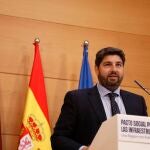 MURCIA.-López Miras cree que "sería intolerable" la "cesión" de Sánchez ante independentistas con una financiación "a la carta"