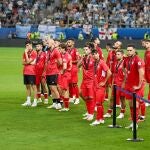 Los jugadores del Sevilla, tras perder la Supercopa en Atenas
