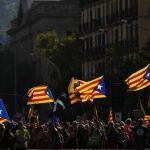 Manifestación de la Asamblea Nacional Catalana (ANC) con motivo de la Diada del 11 de septiembre, este domingo en Barcelona. 