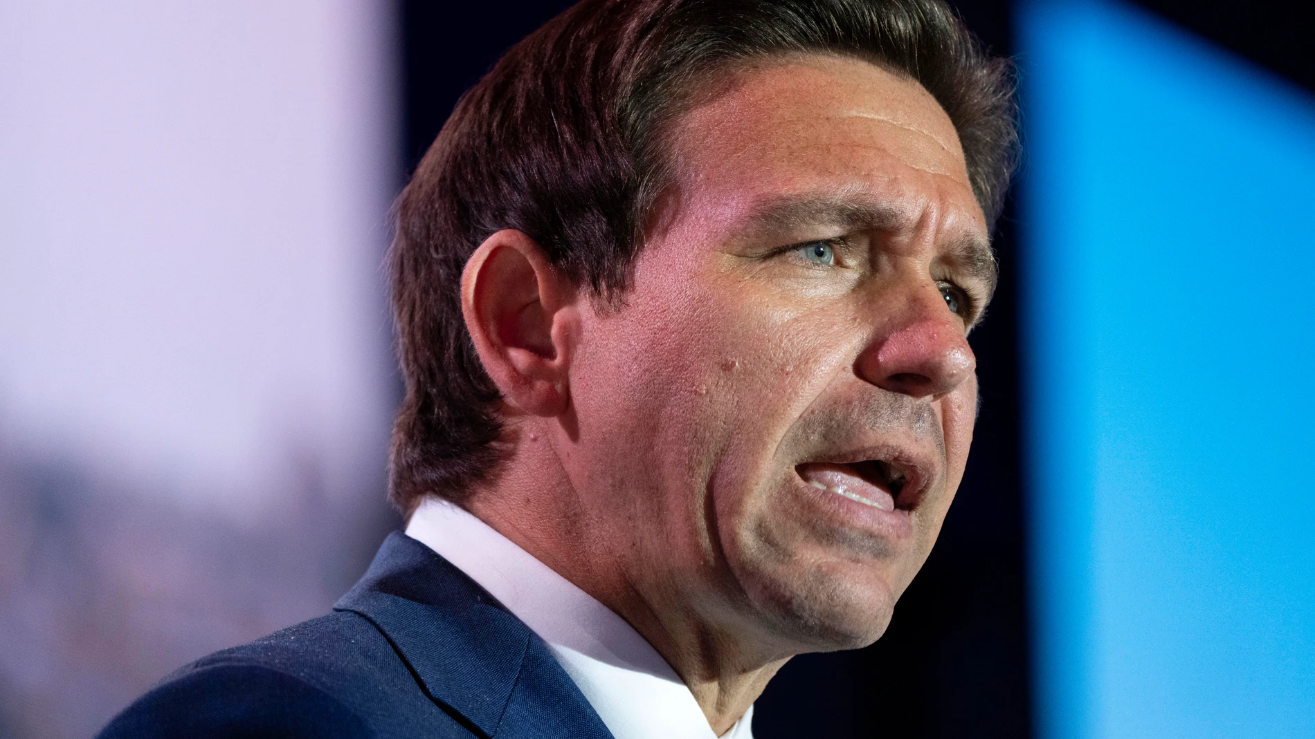 FILE - Republican presidential candidate Florida Gov. Ron DeSantis speaks to the Christians United For Israel (CUFI) Summit 2023, Monday, July 17, 2023, in Arlington, Va. (AP Photo/Jacquelyn Martin, File)
