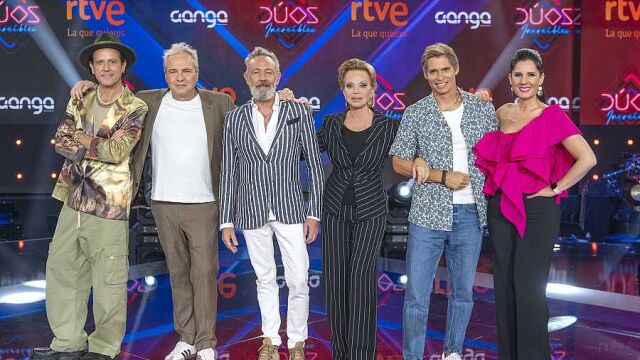 6 de los 8 representantes del equipo senior: Coti, David Summers, Rafa Sánchez, Paloma San Basilio, Carlos Baute y Diana Navarro