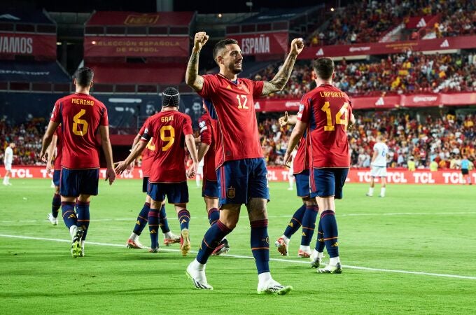 Joselu celebra su gol a Chipre