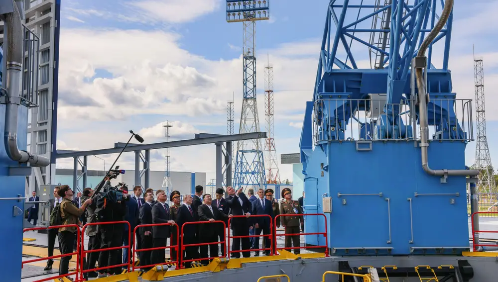 Russian President Vladimir Putin meets North Korean leader Kim Jong Un on the Vostochny cosmodrome