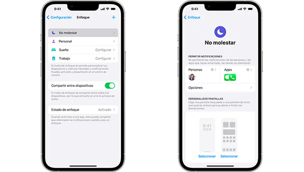 Configuración de No Molestar en iPhone.