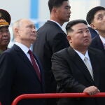 Russian President Vladimir Putin meets North Korean leader Kim Jong Un on the Vostochny cosmodrome