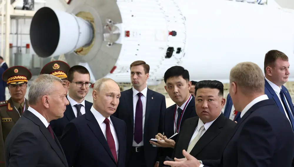 Russian President Vladimir Putin meets North Korean leader Kim Jong Un on the Vostochny cosmodrome